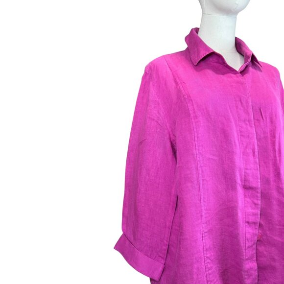 Ellen Tracy 100% Linen Button Front Blouse Magenta Pink Size 16 | Lightweight - Picture 2 of 9